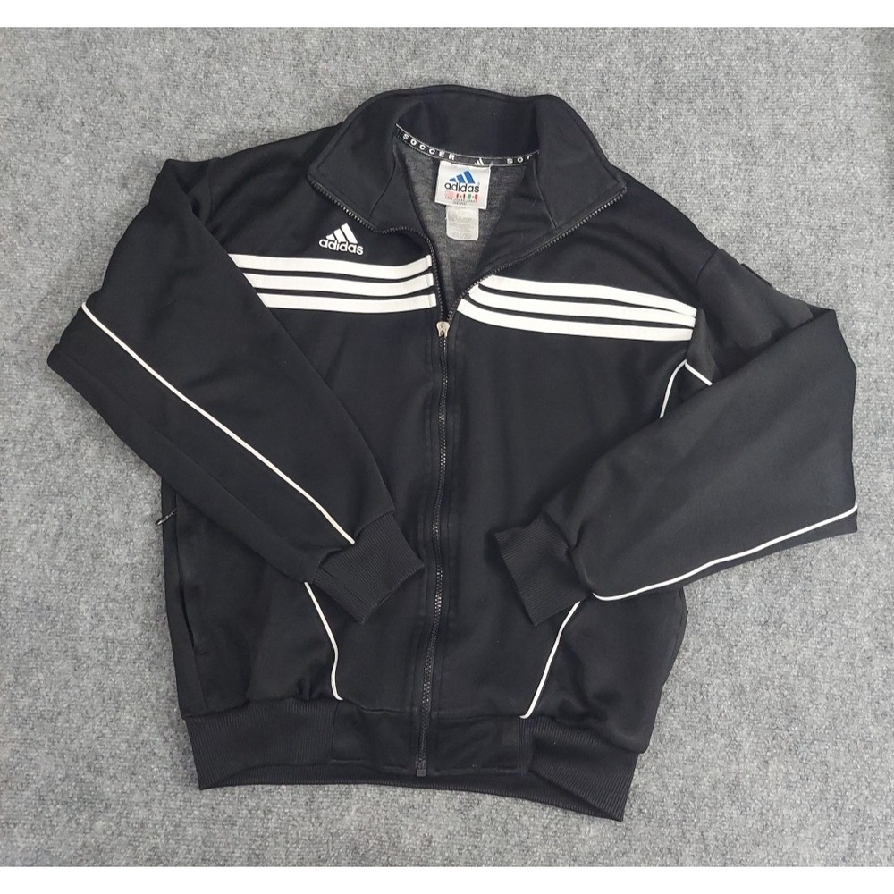 Vintage‎ Adidas Soccer Jacket Mens Small Black Full Zip Track 3 Stripe READ